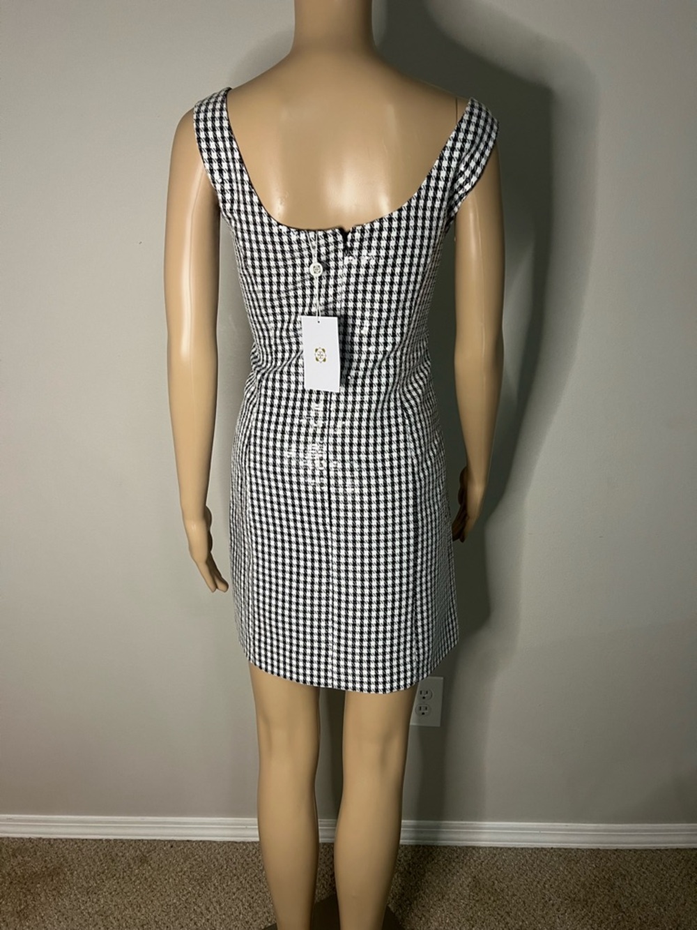 Wayf Black and White Gingham Scoop Back Mini Dress